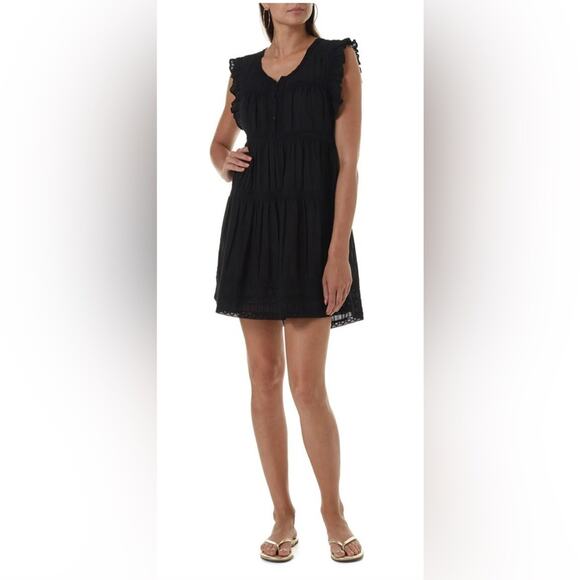 MELISSA ODABASH Black Rebekah Embroidered Cover-Up Caftan Beach Dress - Picture 1 of 9